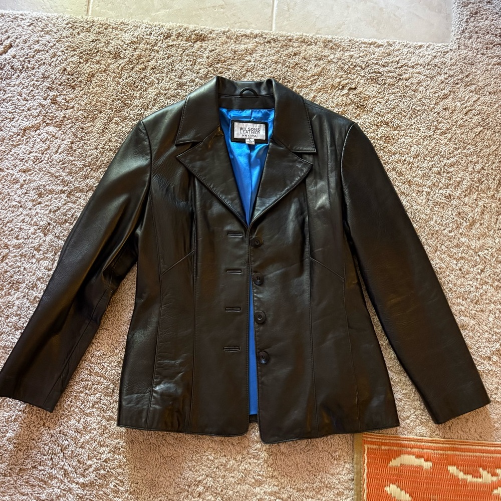 Wilsons Leather Black Leather Blazer with Blue Lining